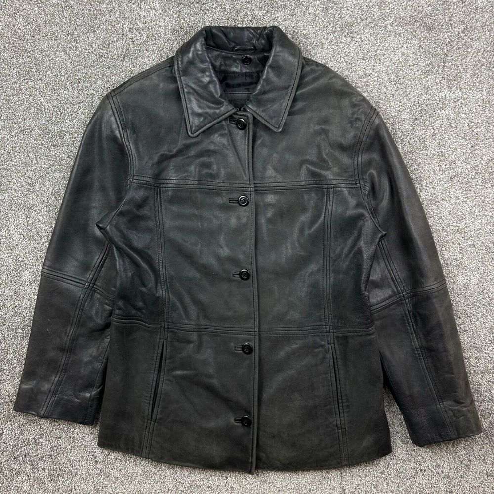 Braefair Leather Jacket Womens Small Black Leather Coat Button Up Riding Formal
